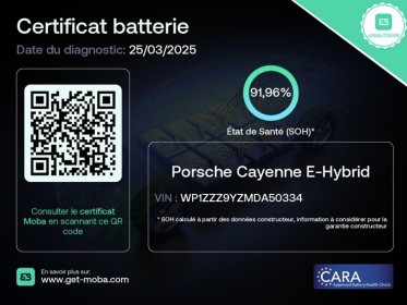 Porsche cayenne coupe e-hybrid 3.0 v6 462 ch tiptronic bva - garantie 12 mois - soh 92% occasion simplicicar lyon ouest...