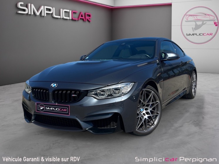 Bmw m4 coupe f82 450 ch pack competition m dkg7 car play / supp. silencieux / toit et diffuseur carbone / suivi entretien...