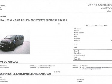 Opel zafira 2.0 blue hdi 180 eat8 business phase 2, 8 places, pric ht, tva récupérable sur commande occasion simplicicar...