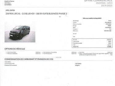 Opel zafira 2.0 blue hdi 180 eat8 business phase 2, 8 places, prix ht, tva récupérable !!! sur commande occasion...